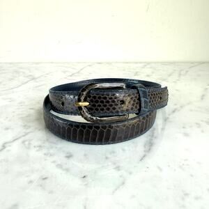 Vintage Genuine Snake Skin Belt – Black/Navy Exotic Leather Western S/M